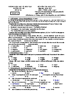 Đề dự bị kiểm tra học kỳ II môn Tiếng Anh 7 - Mã đề A - Năm học 2016-2017 - Phòng GD & ĐT Cái Bè
